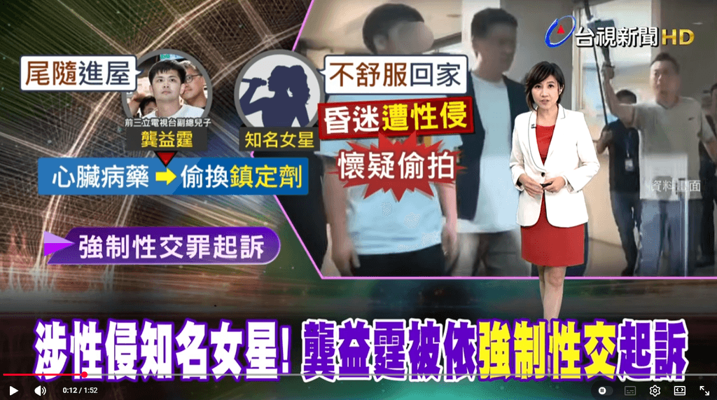 涉性侵知名女星！ 龔姓前電視台副總的兒子被依「強制性交」起訴